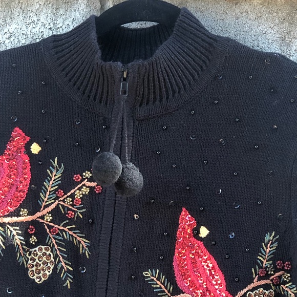 TIARA INTERNATIONAL Xmas Cardigan Cardinal Sweater - Picture 5 of 13